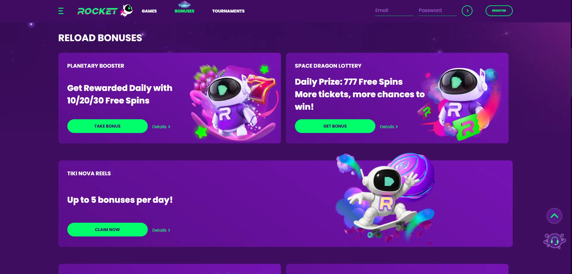 Casino Rocket welcome bonus and free spins for mobile players