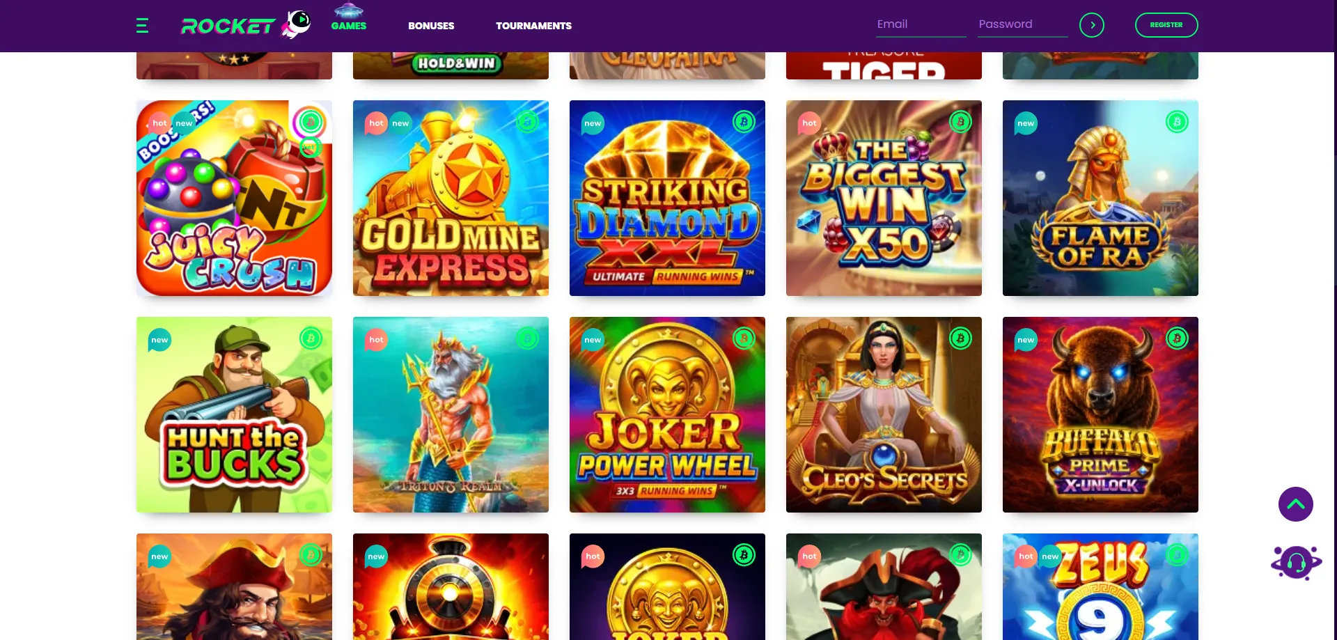 Casino Rocket game catalog — over 3000 pokies and table games