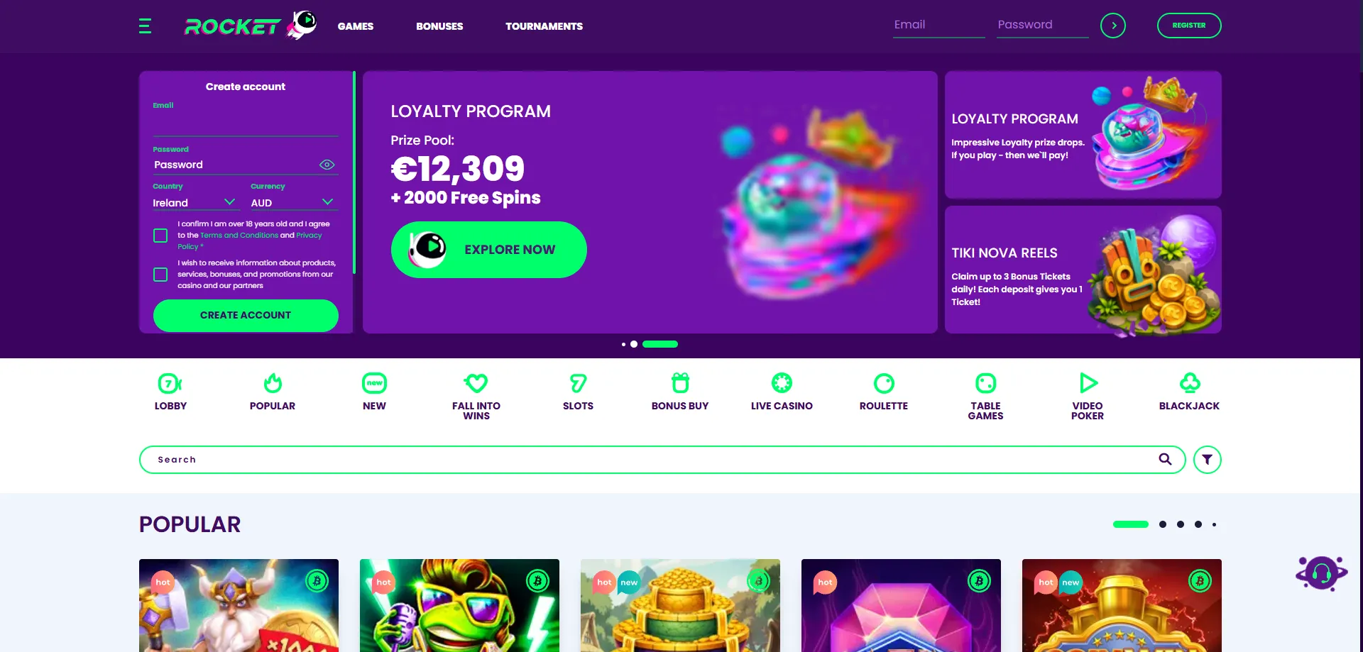 Casino Rocket official site overview — online rocket casino lobby 2026