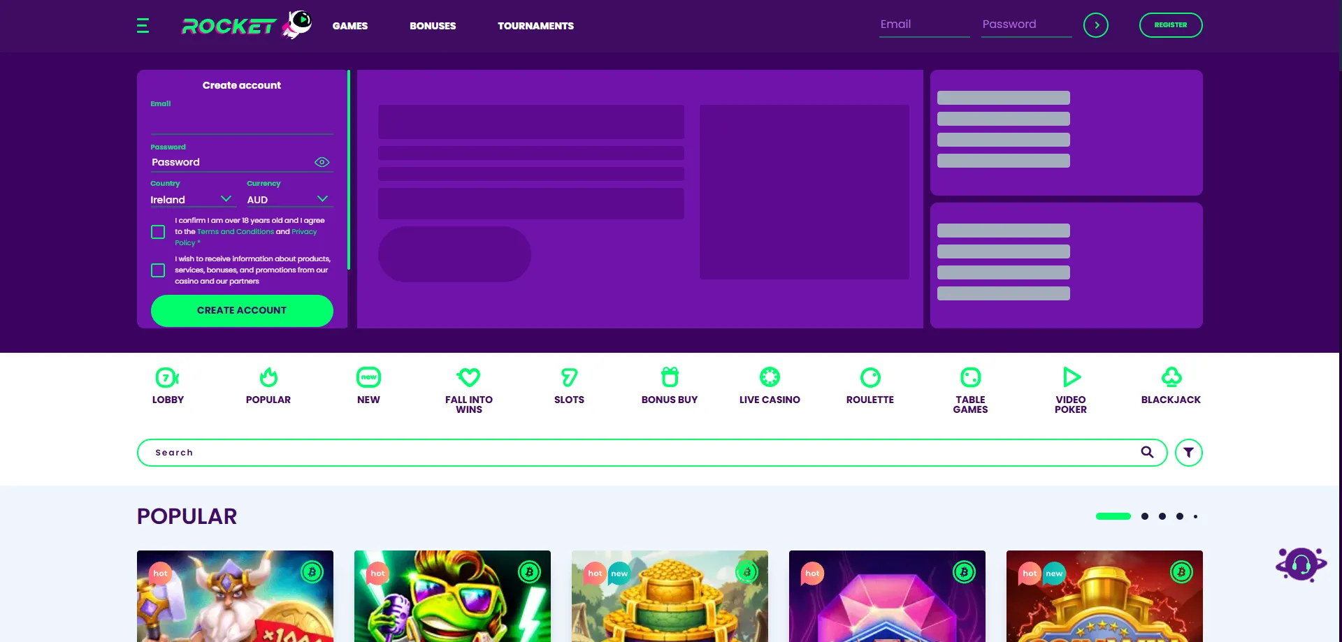 Casino Rocket online casino — space-themed gaming platform overview