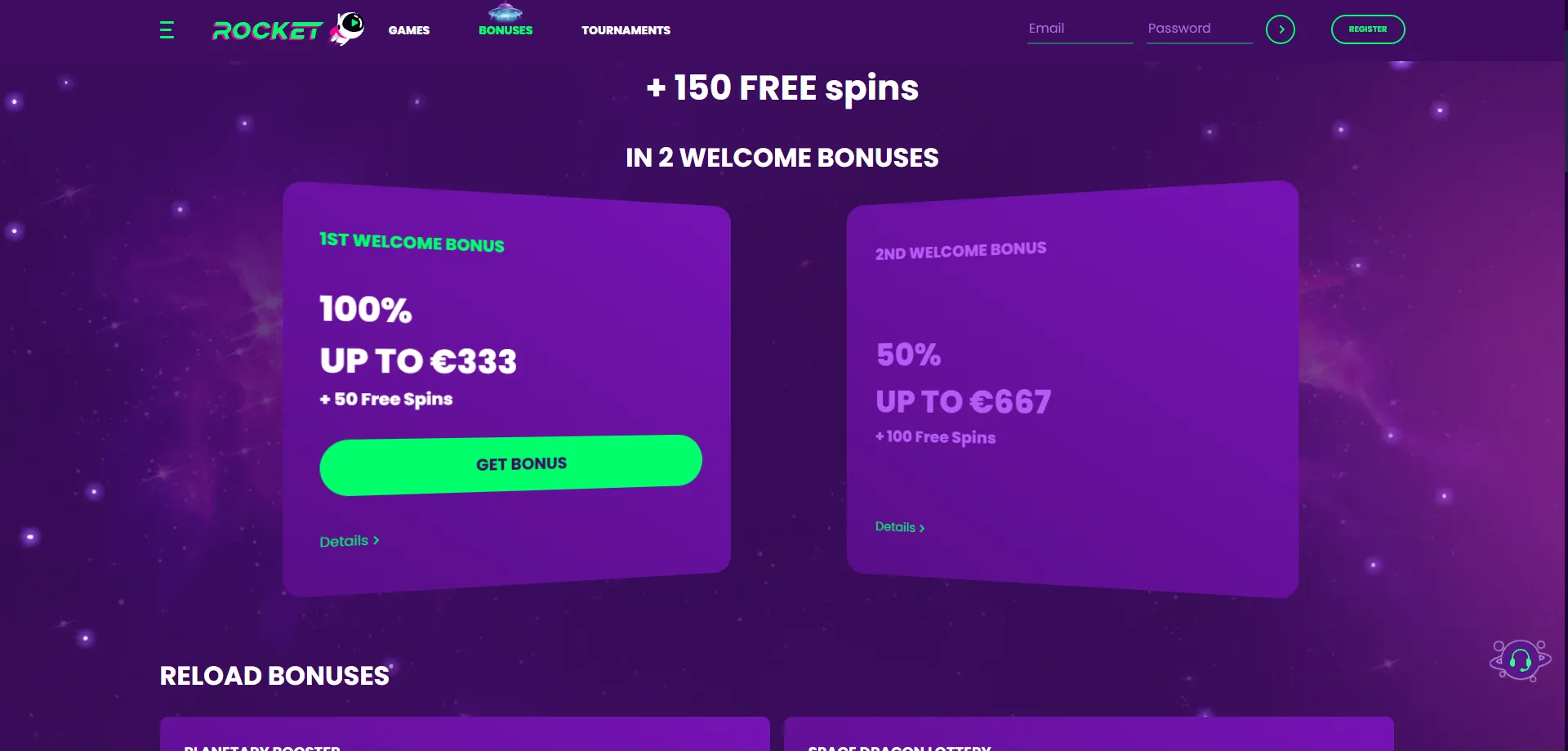 Casino Rocket welcome bonus and free spins for Australian players